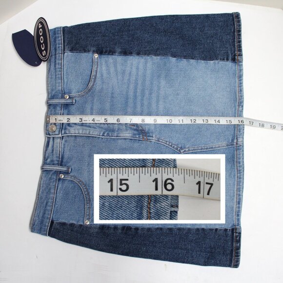 NWT Women's Scoop Medium Wash Size 14 Two Tone Denim Blue Jean Mini Skirt - Picture 5 of 8